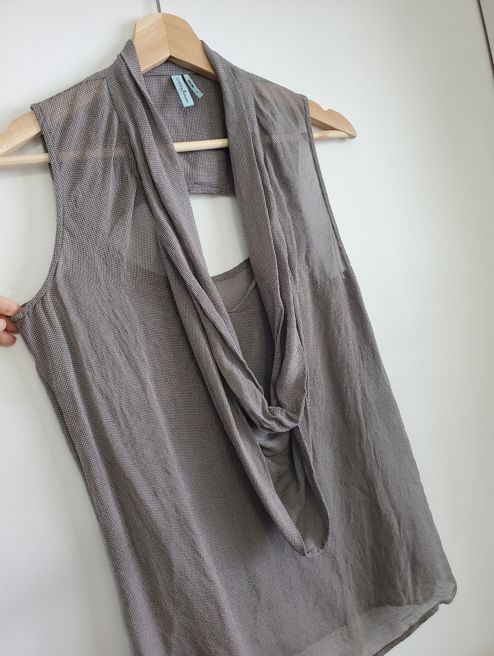 Guess Small 100% silk Sheer Top Marciano Grey Office Sleeveless shirt Cowl neck